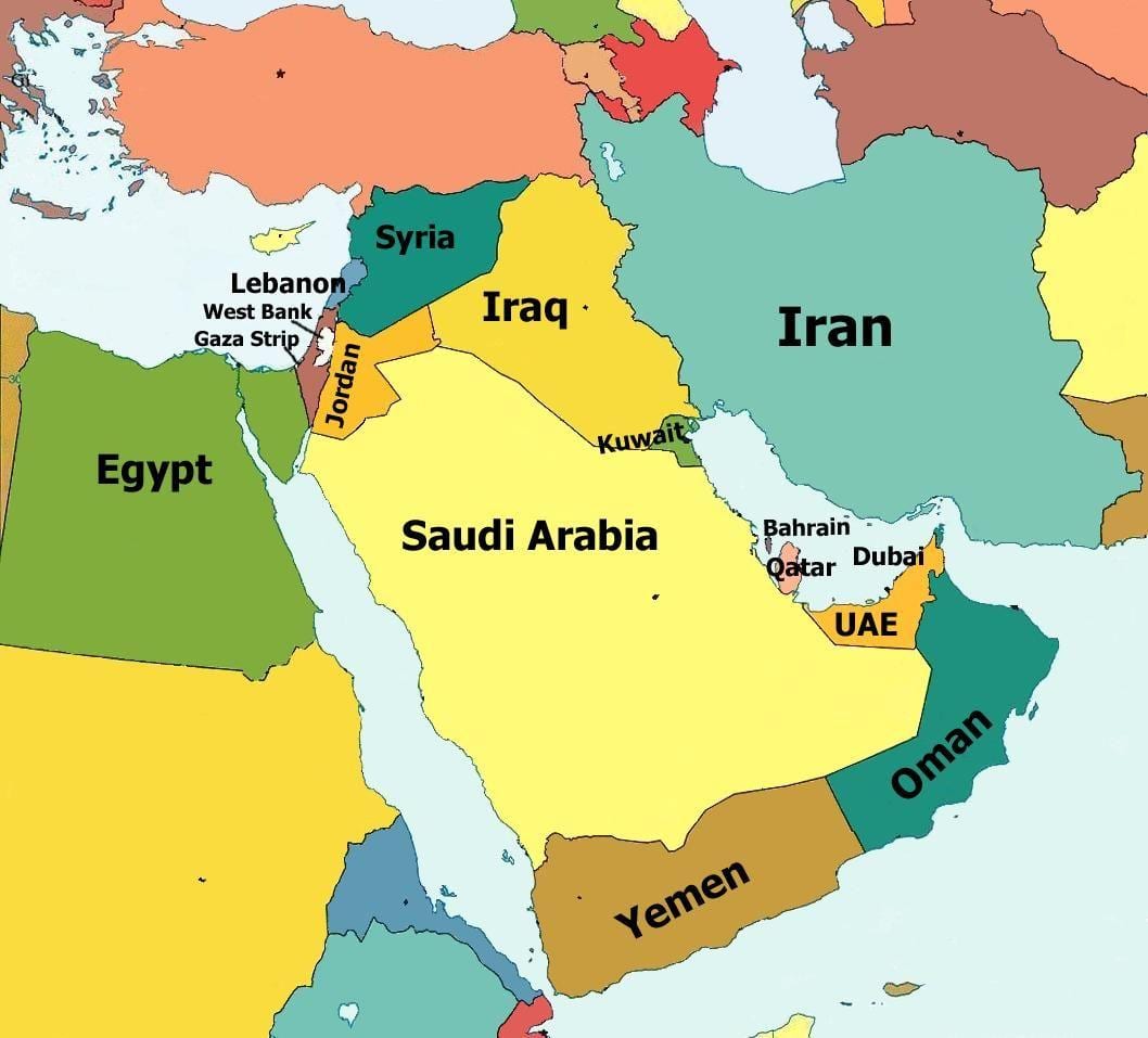 kort af katar og nærliggjandi löndum
